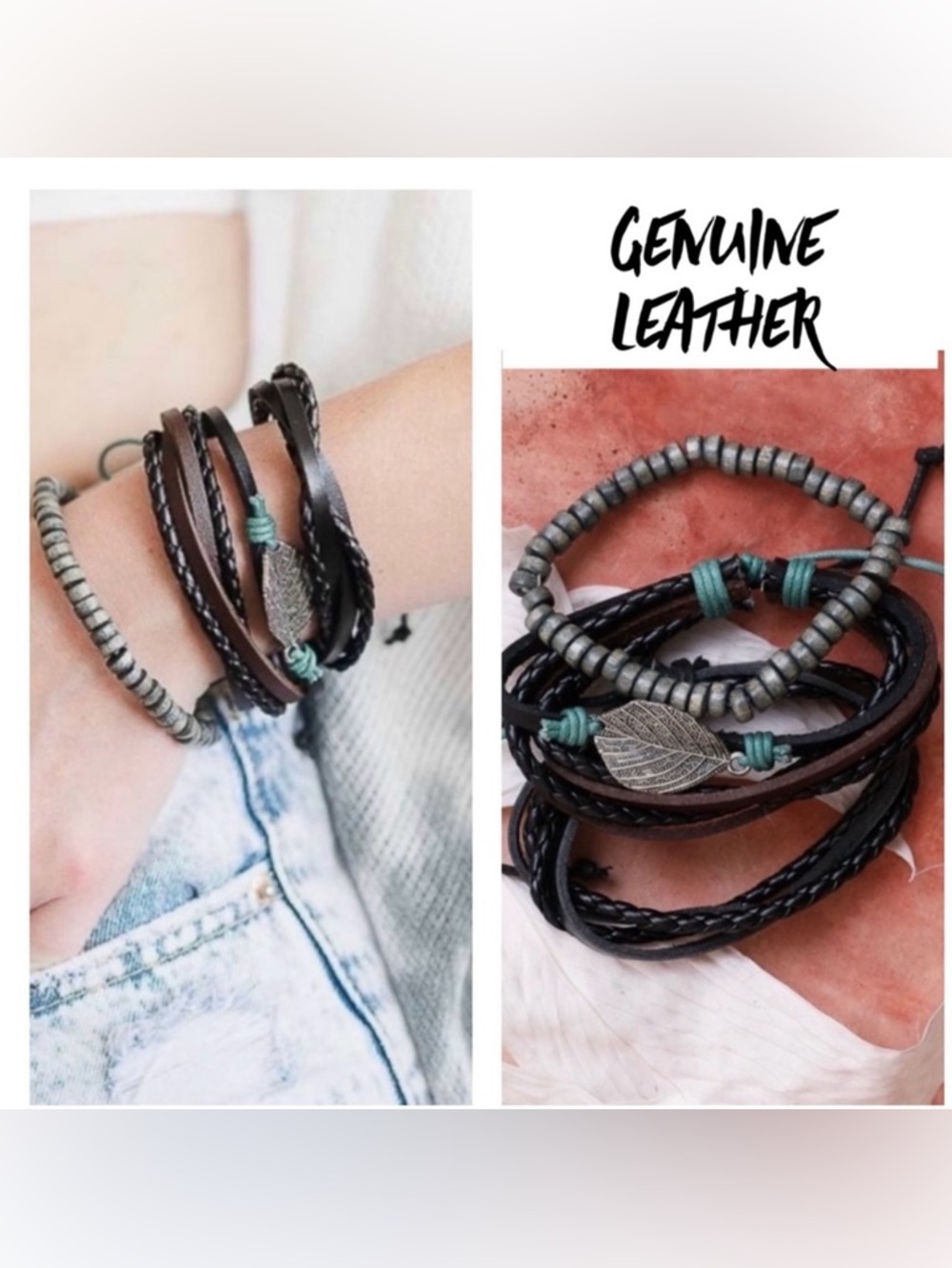New Bohemian Genuine Leather Wrap
Leaf Bracelets